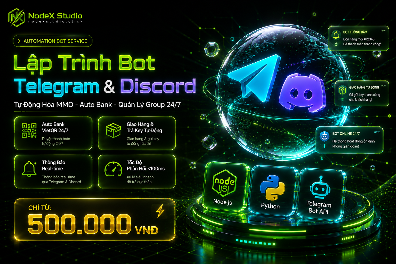 Lập Trình Bot Telegram / Discord Tự Động Hóa MMO Theo Yêu Cầu