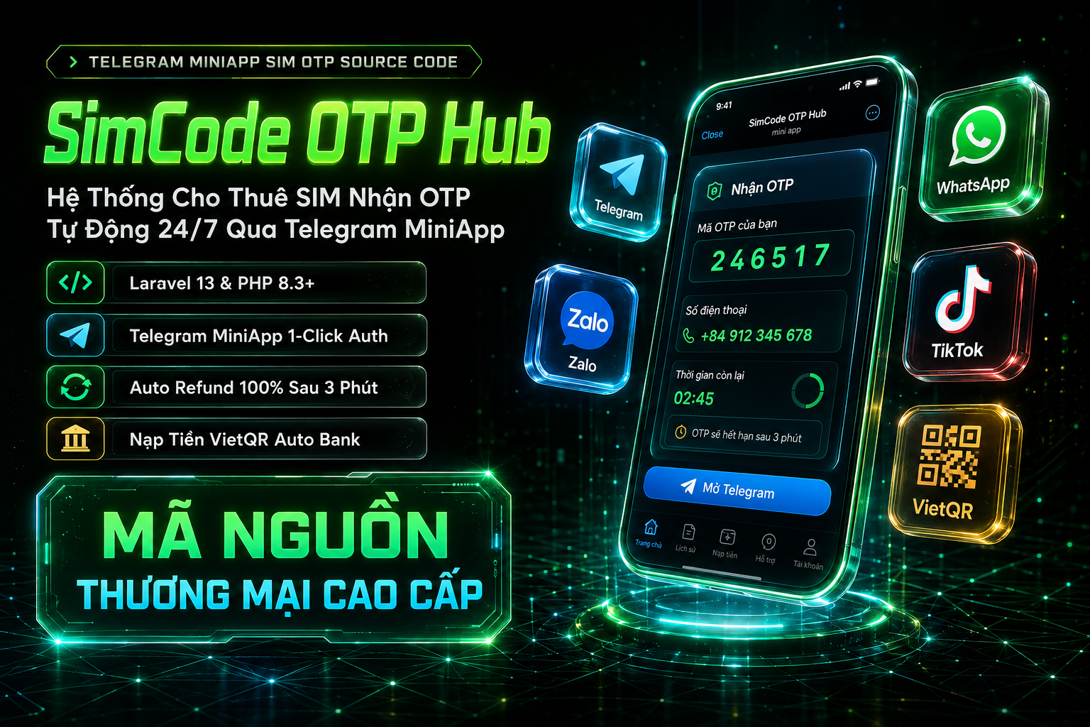 HỆ THỐNG CHO THUÊ SIM CODE OTP TỰ ĐỘNG (TELEGRAM MINIAPP & WEB ADMIN)